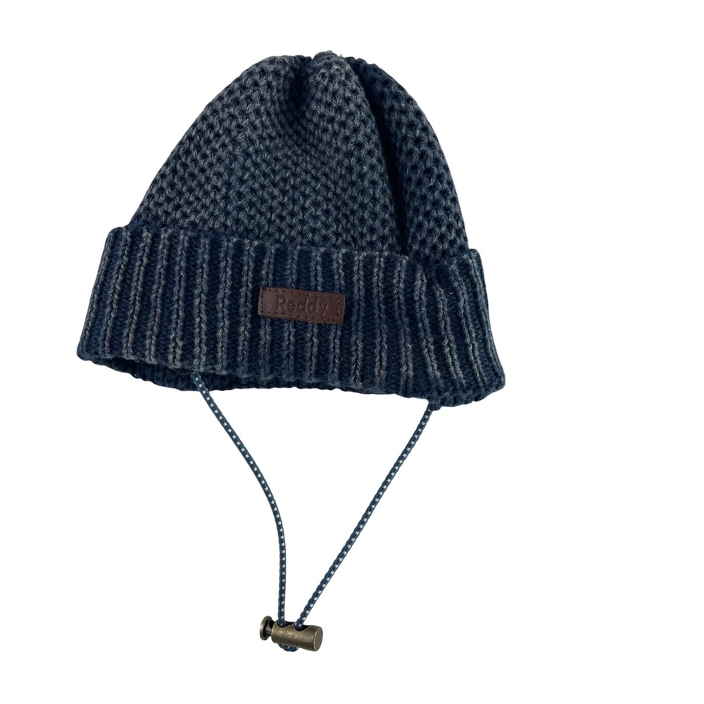 Reddy Dog Blue Gray Knit Beanie Hat with Ear Flaps and Drawstring S/M‎
